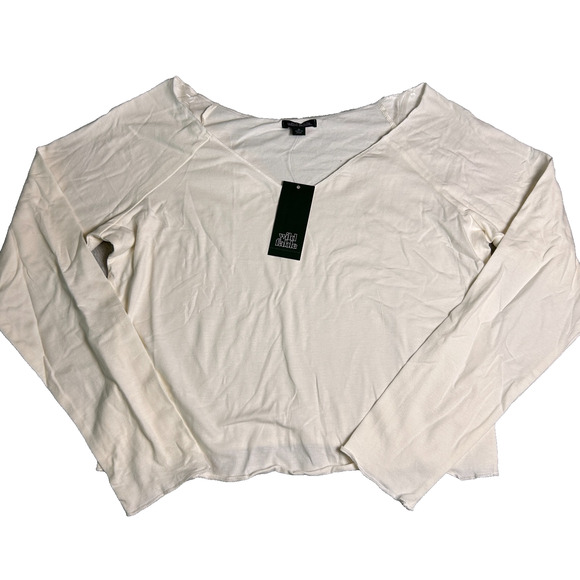 NWT Wild Fable Wide V Neck Shirt Womens XL White Lightweight Fall Layer Comfort - Picture 2 of 7